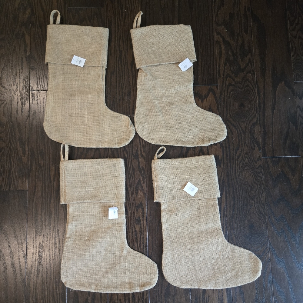 Viv & Lou Burlap 12" Christmas Stockings Set Of 4 NWT